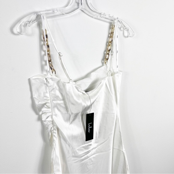 Lulus Blissful Memories White Satin Chain Strap Slip Midi Dress NWT Size Medium - Picture 6 of 7